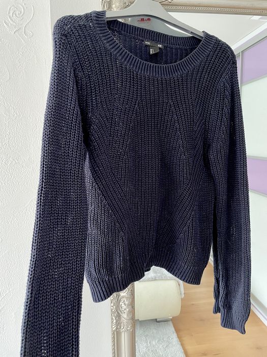 Granatowy sweter H&M Basic S bawełna