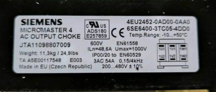 Cетевой дросель 1P 6SL3000-0CE33-3AAO 1P
6SL3000-2BE32-6AAO