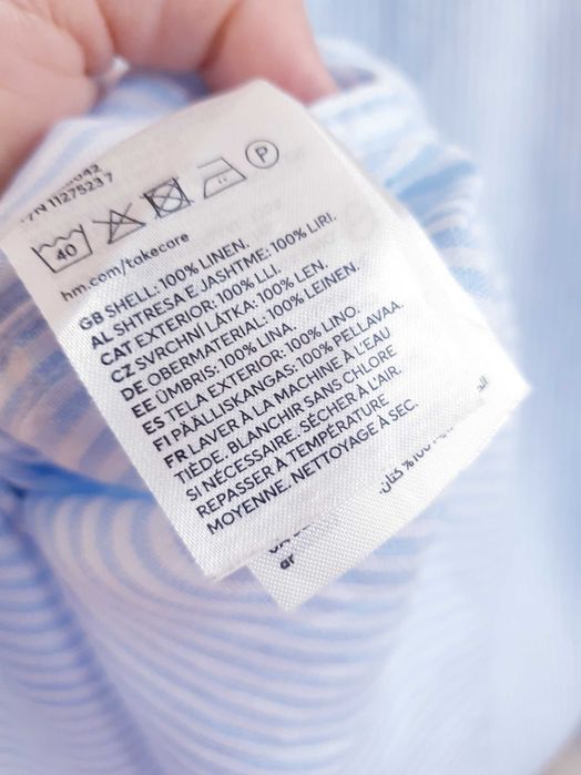 Biała koszula lniana w niebieskie paski H&M XL 2XL