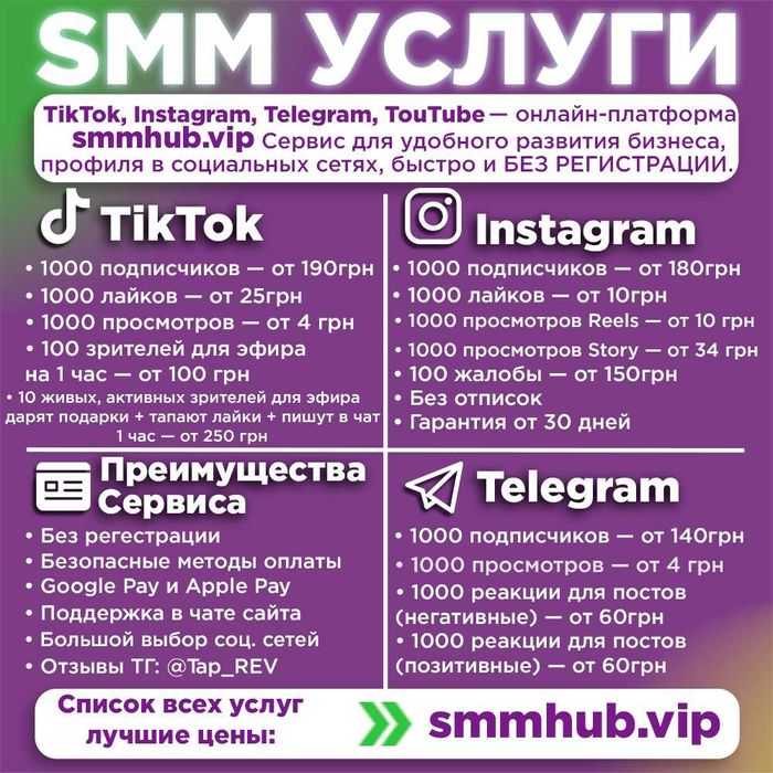 Увеличение Подписчиков TikTok Instagram Viber Youtube Telegram Peкламa