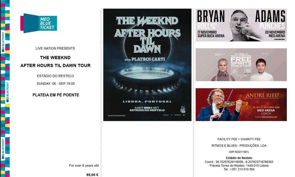 Bilhetes The Weeknd 6 Setembro Plateia Poente