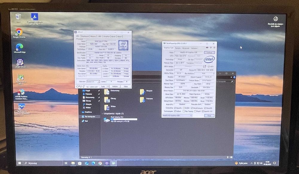 Komputer HP/i7-7700 4x3,6GHz/SSD 512GB M2/ram 40GB/Windows 10/HDMI