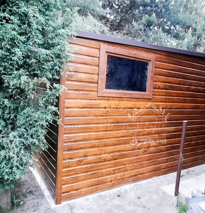 SCHOWEK DOMEK OGRODOWY 3m x 4m spad tył   okno drewnopodobny ID135