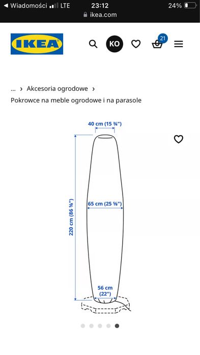 Pokrowiec na parasol ogrodowy, 220x65 cm