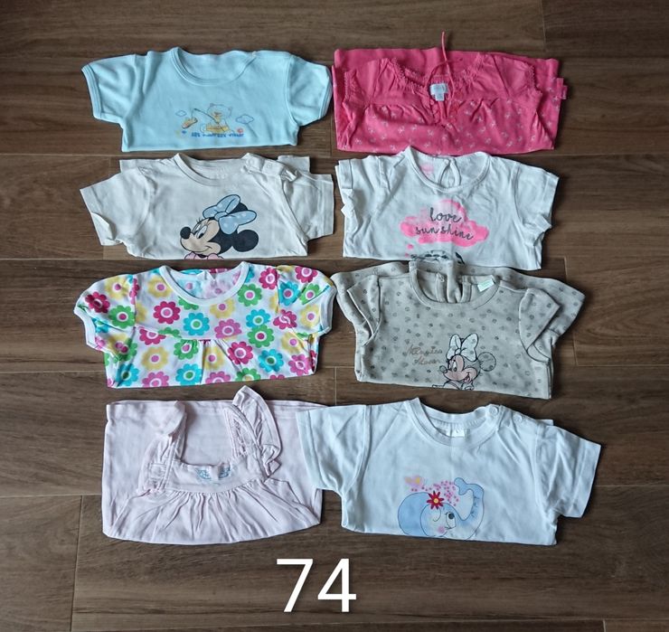 Koszulki 7szt krótki rękaw dla dziewczynki rozmiar 74 +1szt gratis