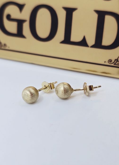 Złote kolczyki satynowane kulki próba 585 14k