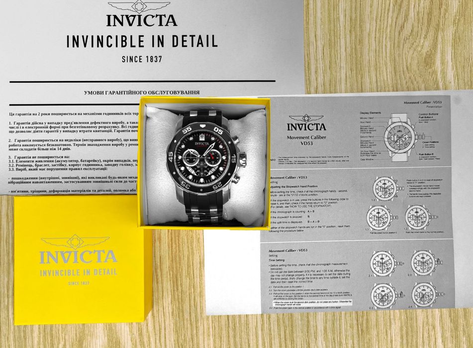 Мужские часы Invicta 6977 Pro Diver Scuba Black Silver Chronograph