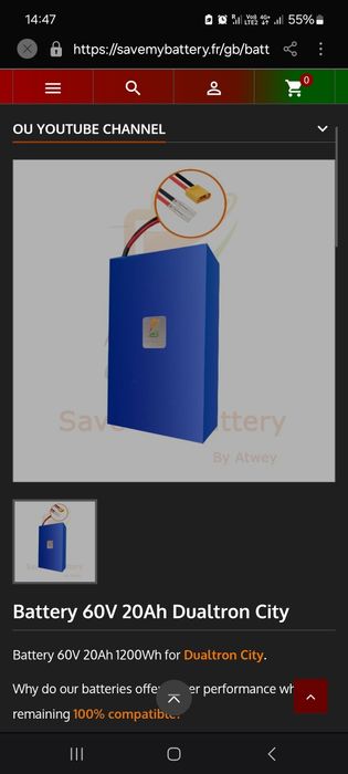 Додаткова Батарея для електросамоката Dualtron 60V20ah 1200wh LG Cells