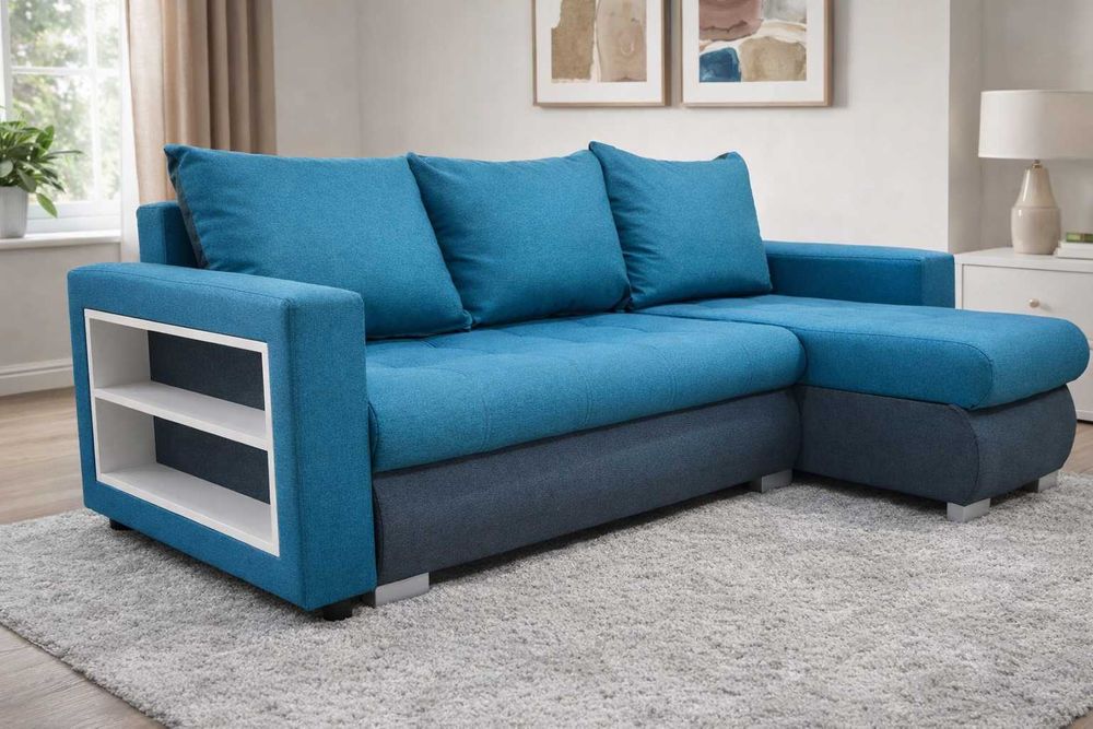 Narożnik BRUNO z półką | Dowolna kolorystyka | Funkcja spania