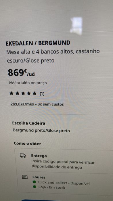 Mesa Alta de jantar Ikea com 4 cadeiras
