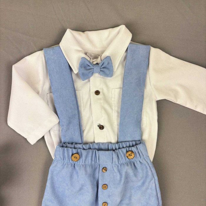 Святковий костюм для хлопчика вельветовий блакитний,піджак підтяжки