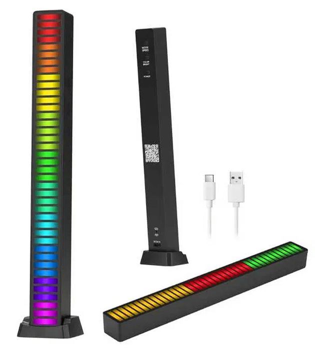 Equalizer RGB 40 LED migający w rytm muzyki na akumulator + aplikacja
