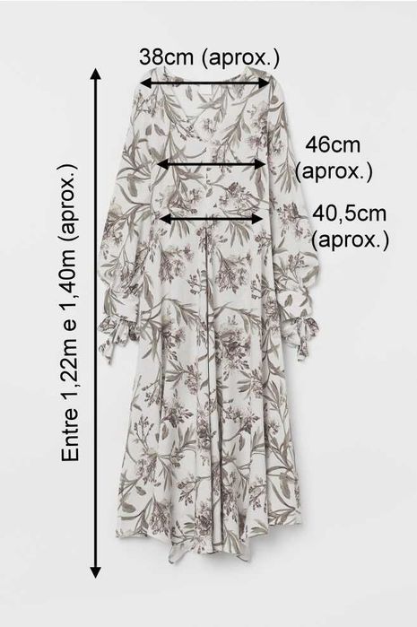 Vestido comprido assimétrico padrão floral da H&M T:40 Novo c/etiqueta