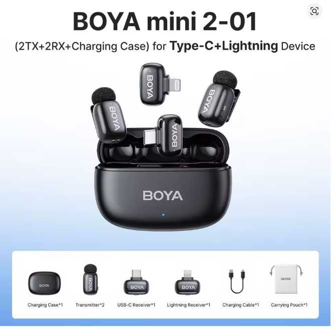 Бездротовий петличний мікрофон BOYA Mini 2,  міні-мікрофон для iPhone, Android USB-C