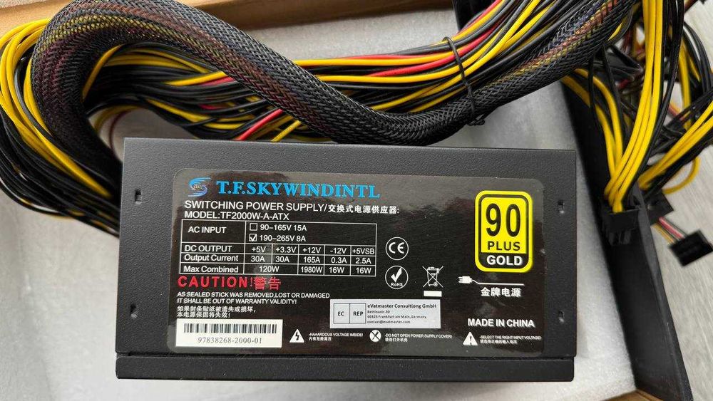 Блок Живлення для Майнінгу на 8 GPU 2000W T.F.SKYWINDINTL