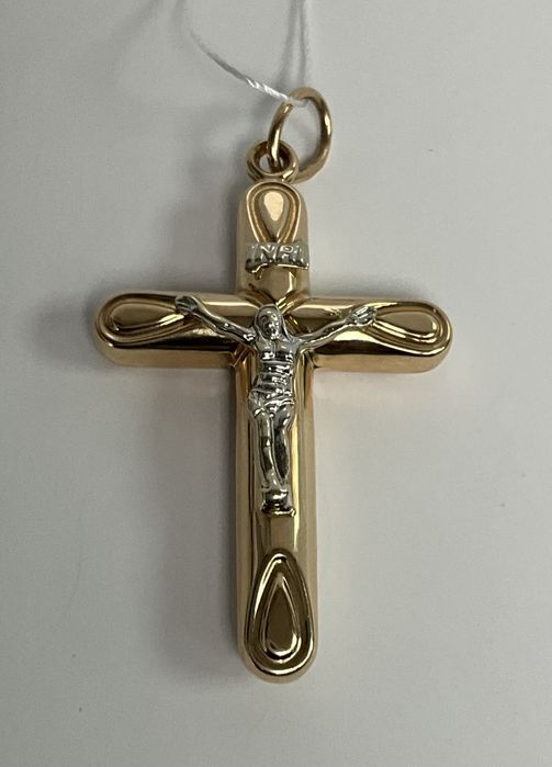 Кулон-крест, золото 585, красное и белое, размер 5,5*3 см