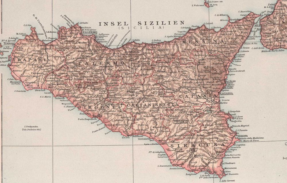 Sycylia Sardynia Malta piękna stara mapa 1893 r. oryginał