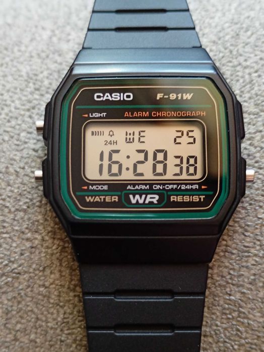Kultowe Casio F-91W 3DG| Zielony+Etui | Stan Idealny