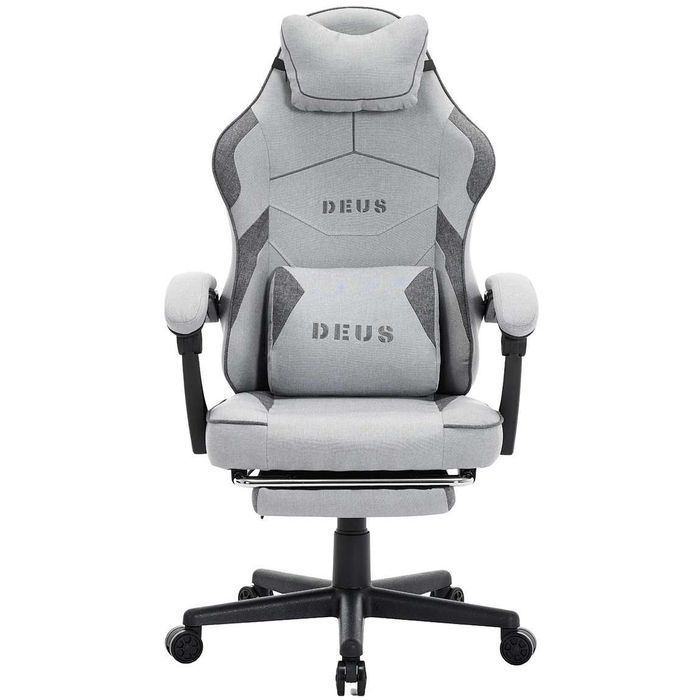 Fotel gamingowy DEUS EDGE Szary – styl, ergonomia i wysuwany podnóżek