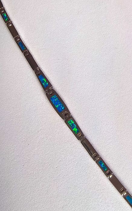 Geometryczna srebrna bransoletka z OPALEM AUSTRALIJSKIM P925 19 cm