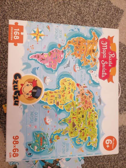 Duże Puzzle Maxi 168 elementów Mapa Świata CzuCzu 6+ jak nowe