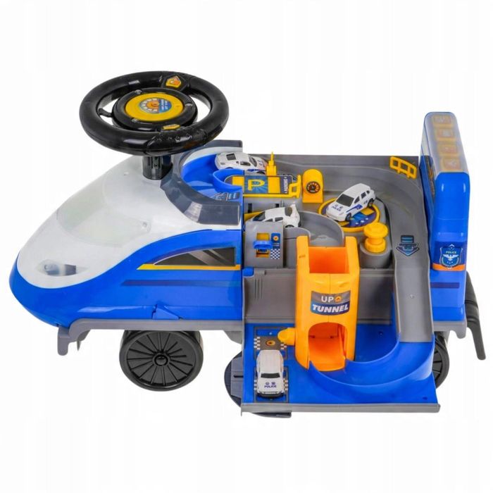 Jeździk z parkingiem 2w1 Policja niebieska pudełko,595x350 mm