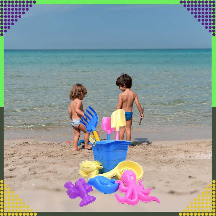 Wiaderko Foremki 9 szt Zabawek Plażowych Ogrodowych do Piaskownicy