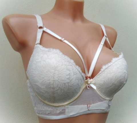 zmysłowy biustonosz z push-up 70/75C kremowy beż  ramiączka straps
