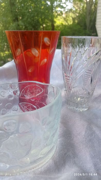 Бокалы набор чешские Ваза хрустальная и чешская красная