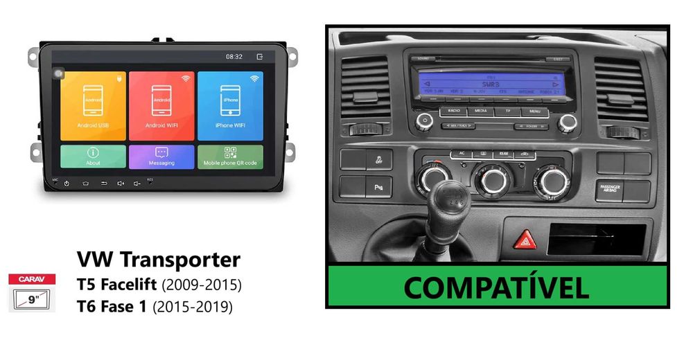 (NOVO) Rádio 2DIN • VW Transporter T4 / T5 / T6 • Android [4+64GB]