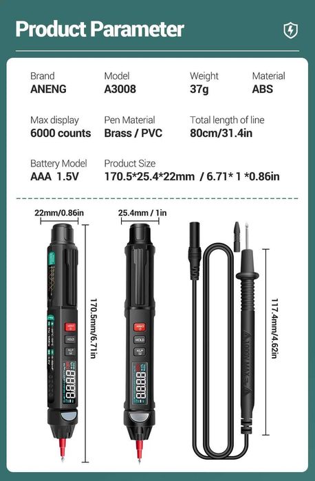 Мультиметр ANENG A3008 авто-режим вольтметр и резисторы, диоды, NCV