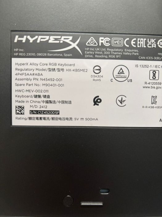 Клавіатура дротова ігрова HyperX Alloy Core RGB Black UA USB