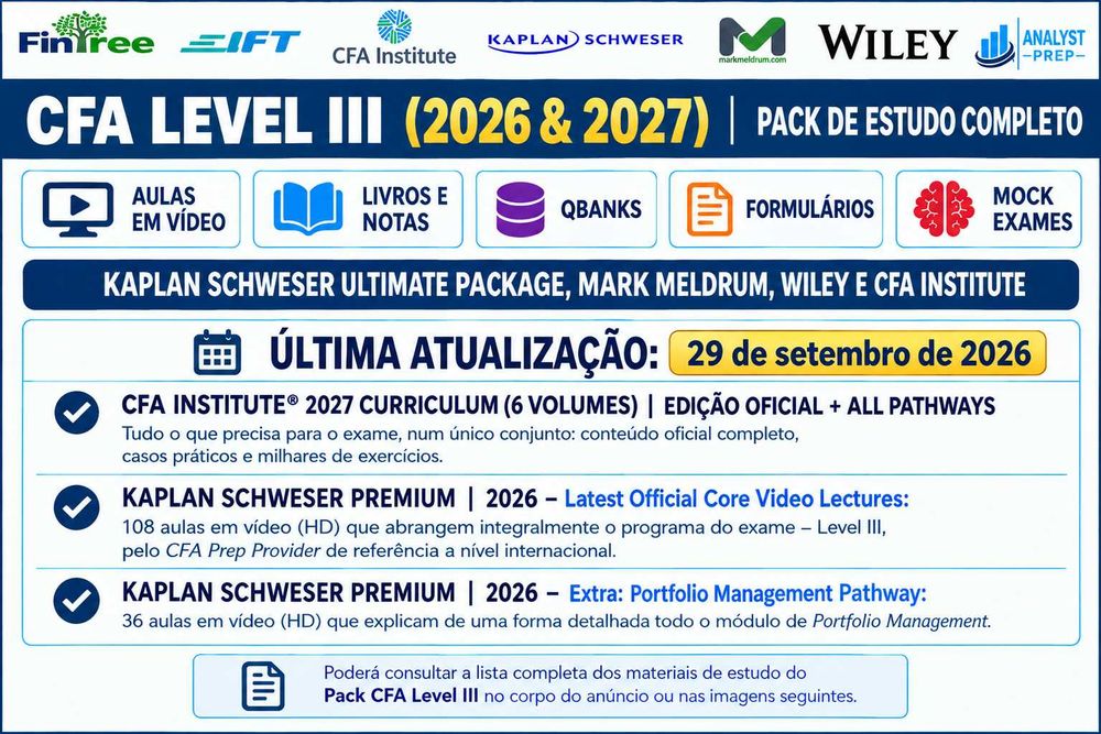 Pack Completo CFA Level III 2027/2026 + Kaplan Schweser Video Lectures 2026