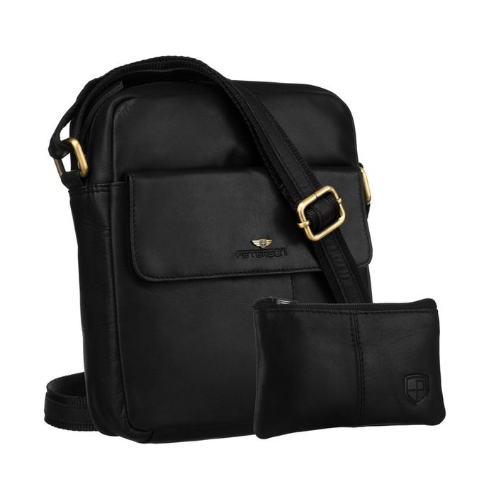 skórzana, czarna listonoszka męska do pracy z saszetką