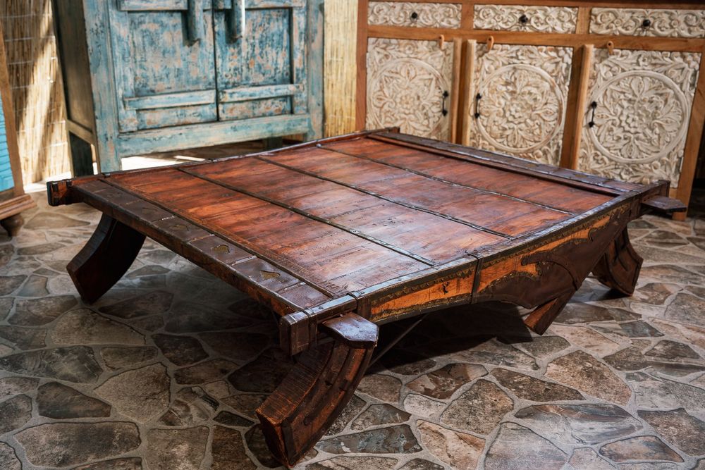 Stolik kawowy drewniany egzotyczny SIODŁO NA SŁONIA