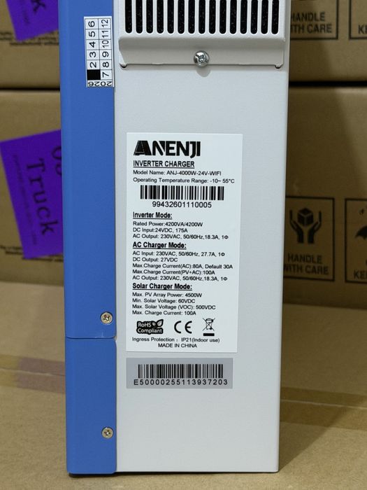 Anenji 24v 4000w гібридний інвертор