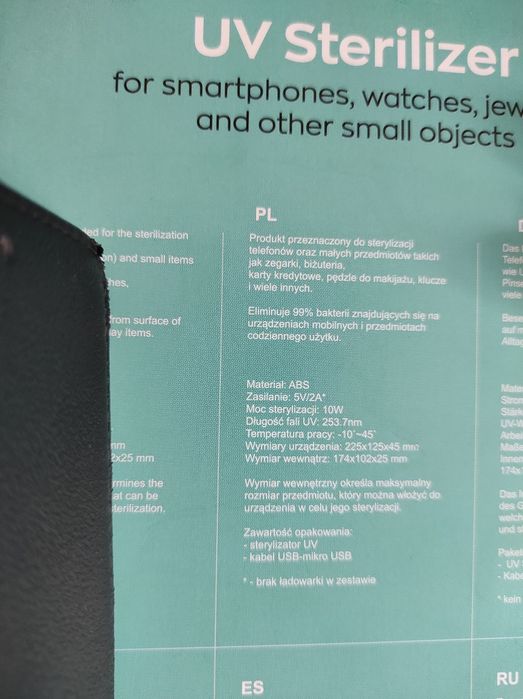 Sterylizator uv aromaterapia do przedmiotów telefonów zegarkow