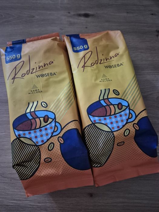 2 sztuki! Ponad 1 kg! Nowa! Pełna! Tanio! WOSEBA Rodzinna 2 x 550g polska kawa palona mielona DŁUGA DATA!