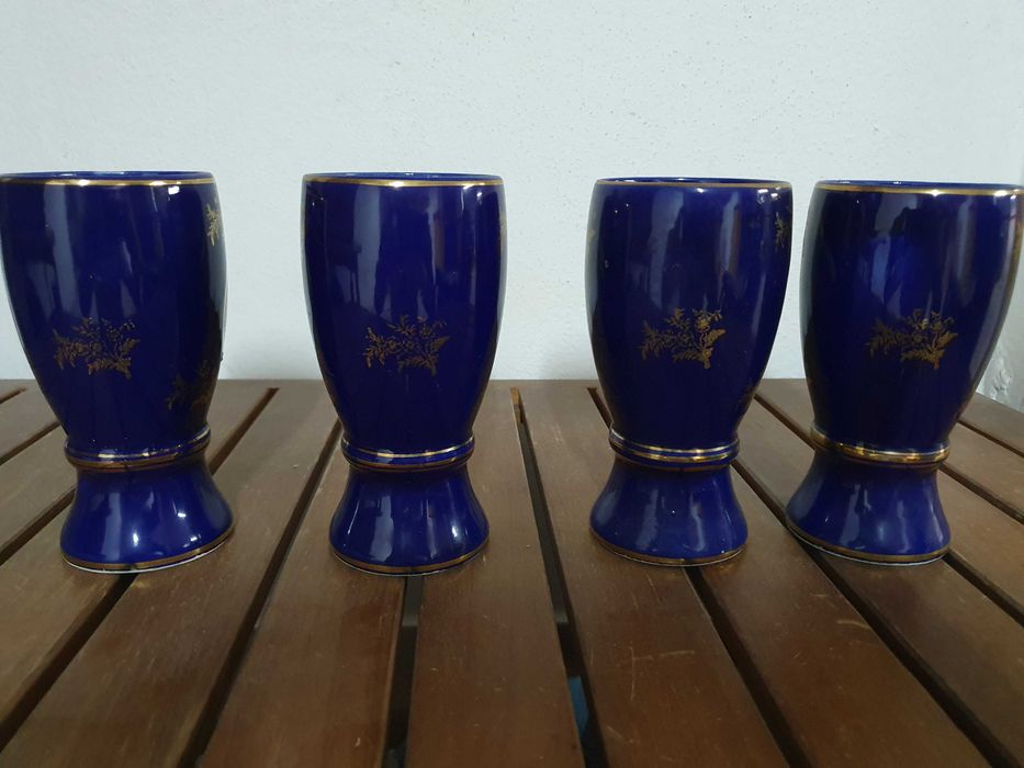 Copos de ceramica azul antigo vintage