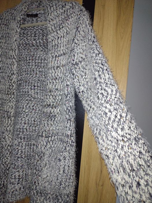Sweter długi włochacz rozpinany kieszonki XXL