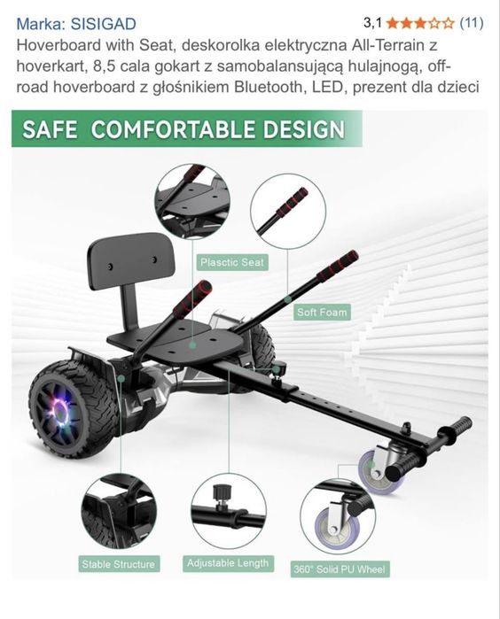 Sprzedam Hoverboard with Seat, deskorolka elektryczna, nie wysyłam odbior osobisty