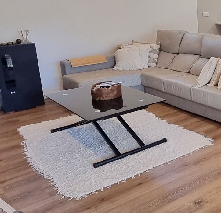 Mesa de vidro preto temperado regulável altura
