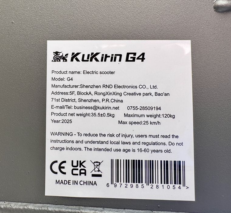 Kukirin G4 2025 hulajnoga elektryczna 60V 20ah 2000W 70km/h 1200wh