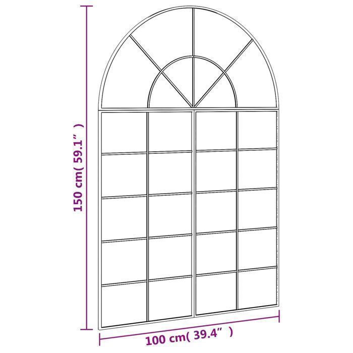 Vidaxl Lustro Ścienne, Czarne, 100X150 Cm, Zakończone Łukiem, Żelazo