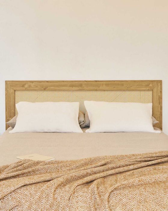 Cabeceira cama madeira e ratan