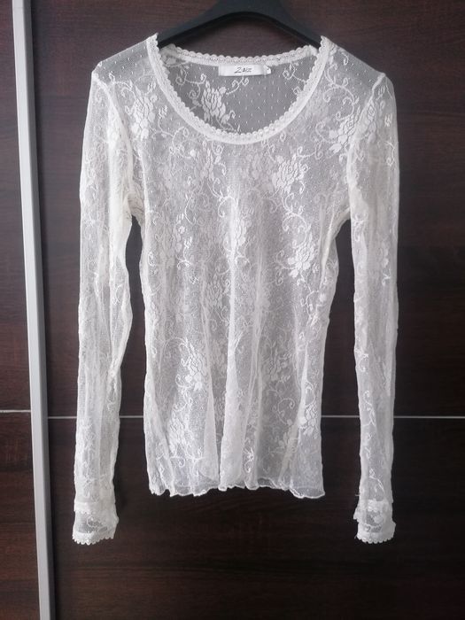 Bluzka koronkowa kremowa przeźroczysta S 36 boho