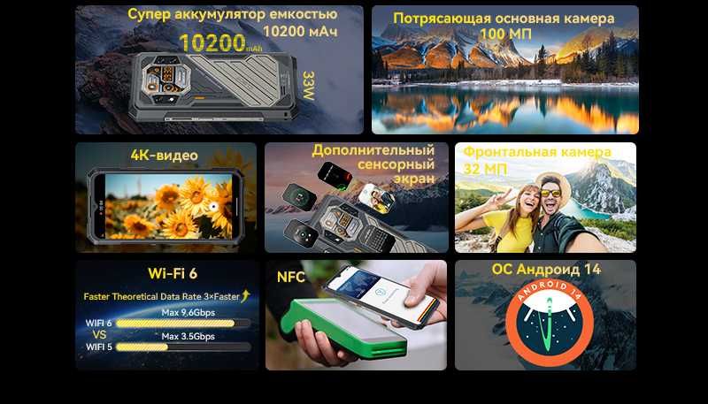 CUBOT KingKong Х, 32+256Gb или 512Gb, 100/24NV/32Mp, 10200мАч, 6,58"