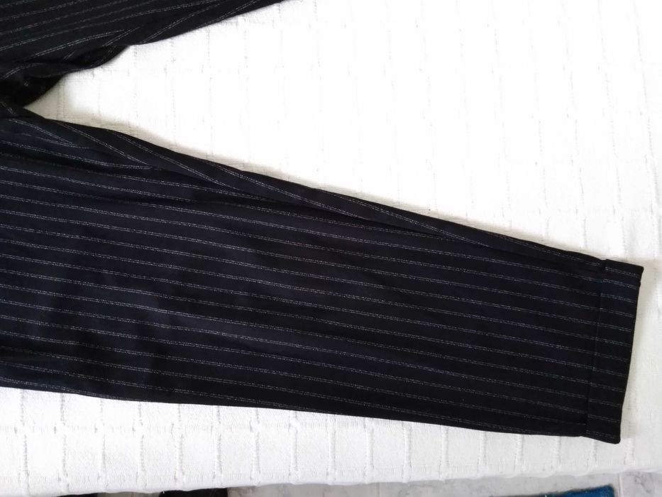 Calças Riscas Preto e Branco Mango Casual M