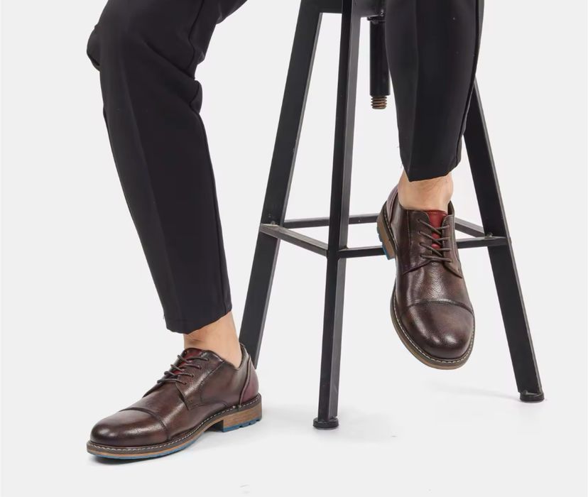 Męskie obuwie eleganckie półbuty derby oxfordy brązowe skórzane