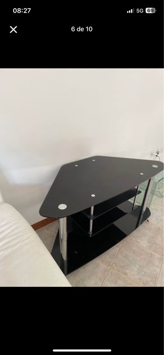 Móvel TV / Multimédia em vidro preto e metal